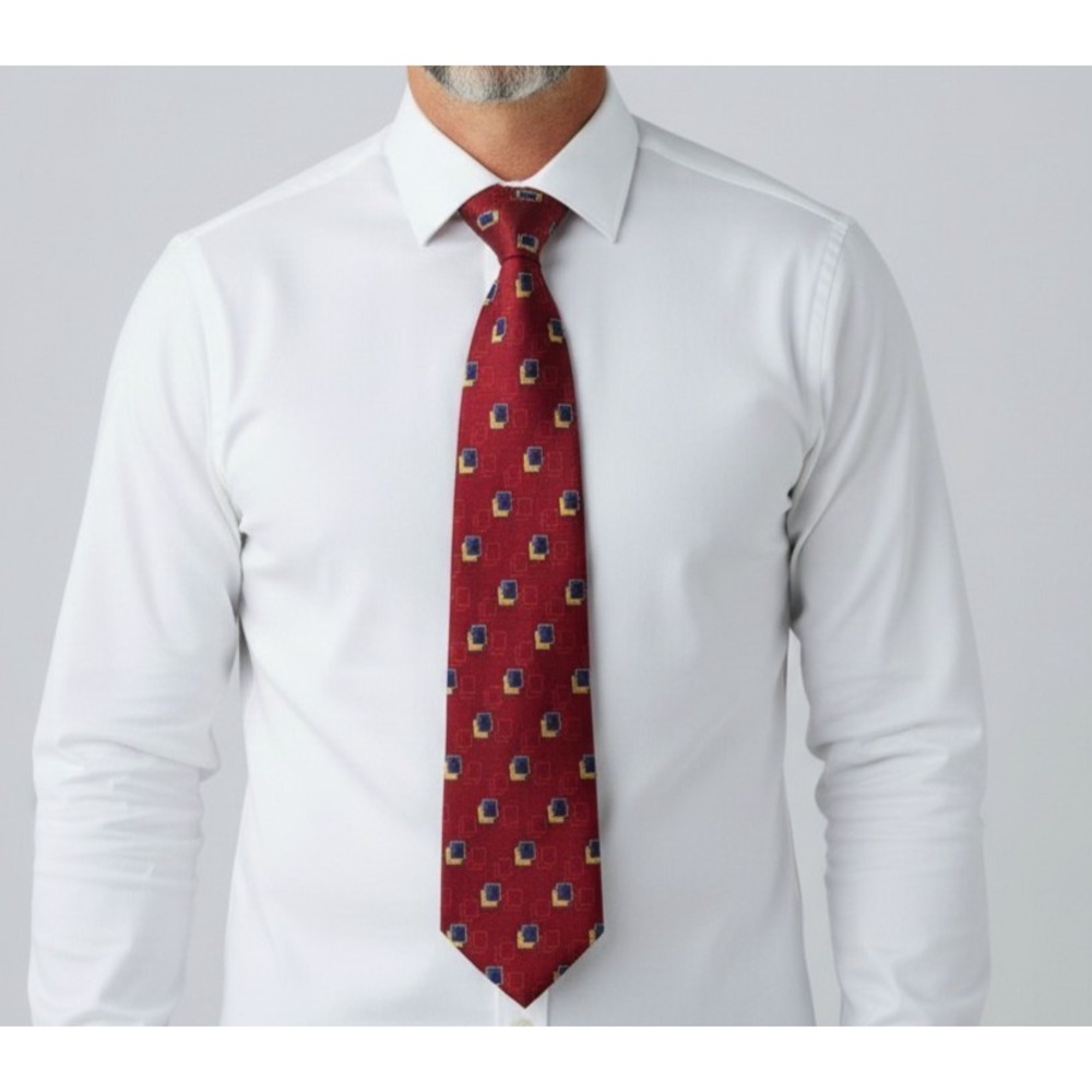 JZ Richards Silk Tie Red Blue Gold Geometric USA Made Mens Classic Style